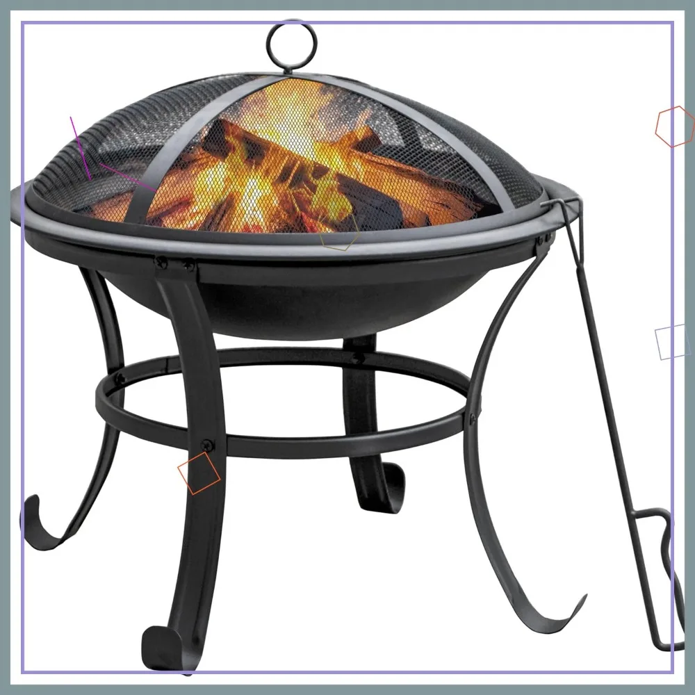 

22-дюймовая уличная костра с сетчатой крышкой, бревенчатой решеткой и покером для заднего двора, террасы, кемпинга