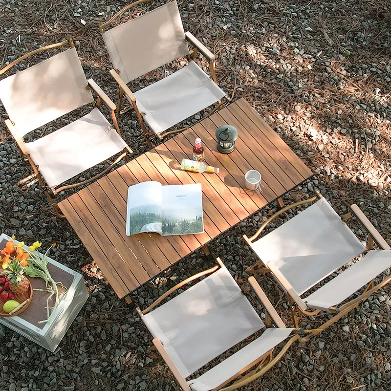 2pcs/1pcs Portable Camping Chair Outdoor Folding Chair Aluminum Alloy Wood Grain Folding Chair Camping Equipment Kermit Chair