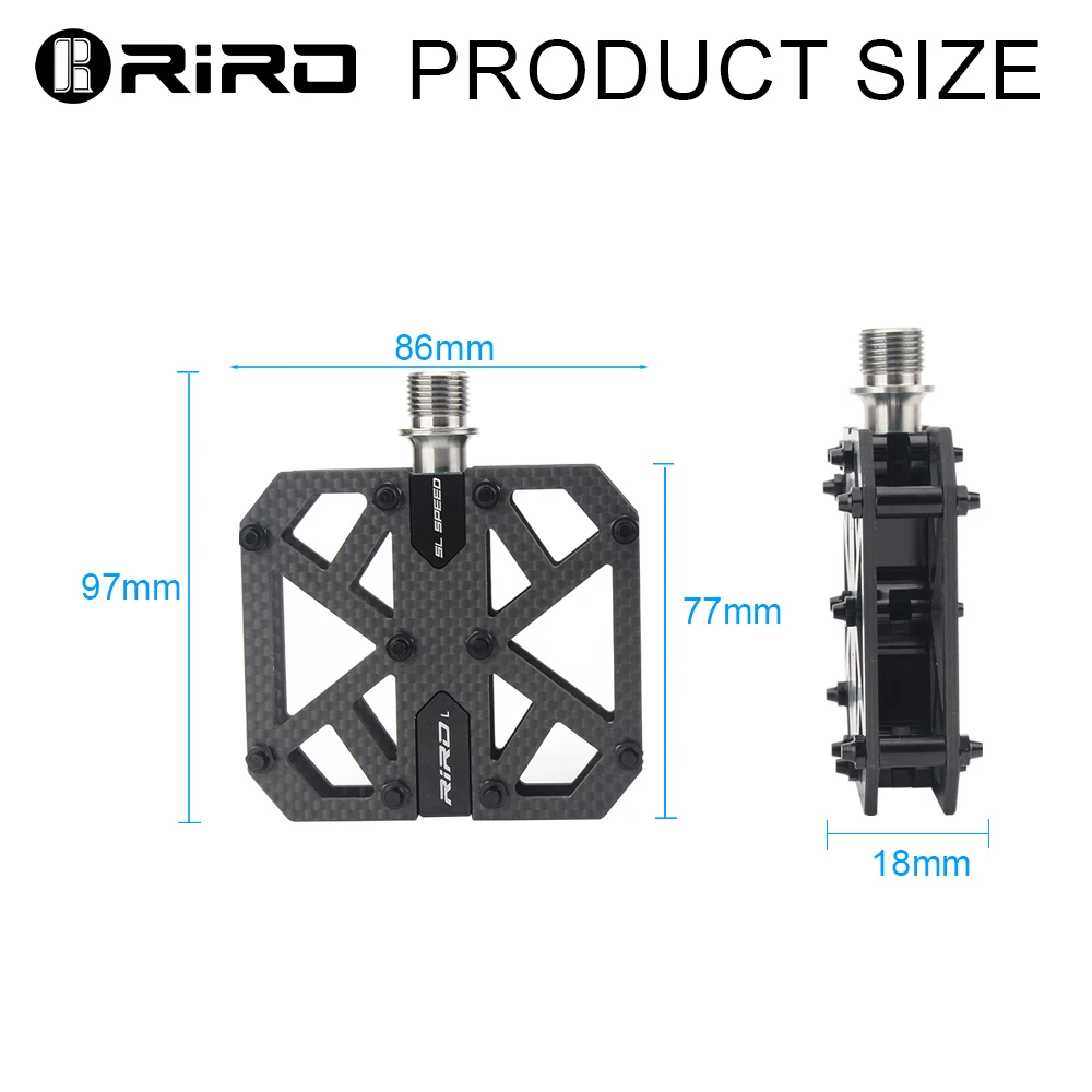 RIRO Carbon Fiber Pedals 3 Bearings Ultralight MTB Titanium Alloy Axle Mountain Bicycle Non-Slip Flat Pedals Road Bike Parts