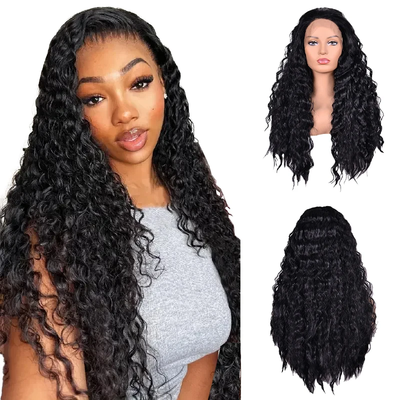 

Clearance Sale: 18-26 Inch Black Small Curly Hair, 13x4 Front Lace Synthetic Hair, Suitable For Women'S Daily Hand-Woven Wigs