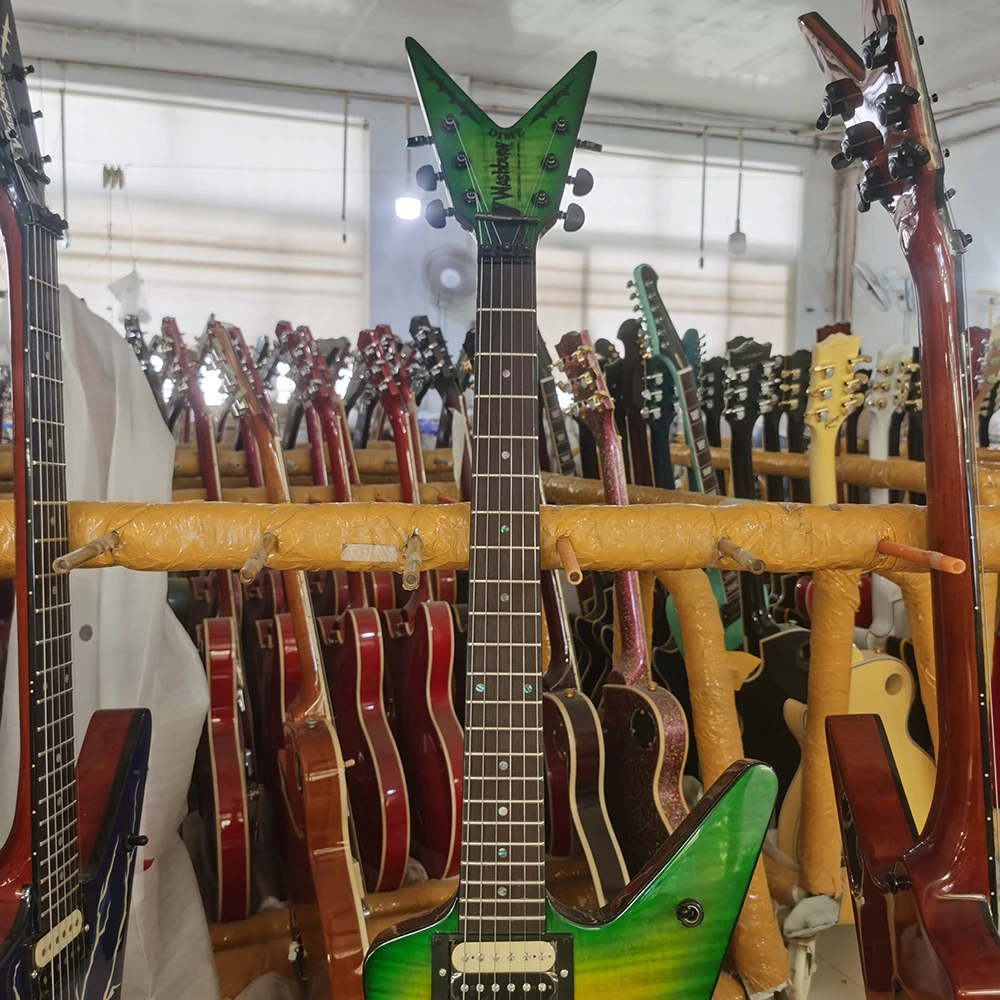 OEM electric guitar WASHBURN DIME Flame Maple top, Floyd rose vibrato, green circle yellow, in stock