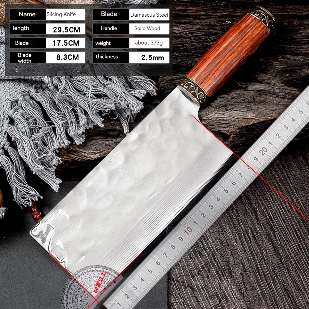 

Chefs Cleaver Knife Damascus Steel Blade Wood Handle Sharp Slicing Cutlery Longquan Kitchen Knives For Cutting Vegetables Meat