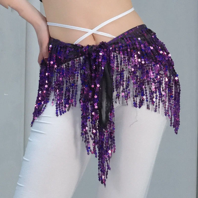 Women Adjustable Bling Belly Dance Hip Scarf Sequins Strap Wrap Dancing Belt Performance Waist Skirt Chain Group Versatile