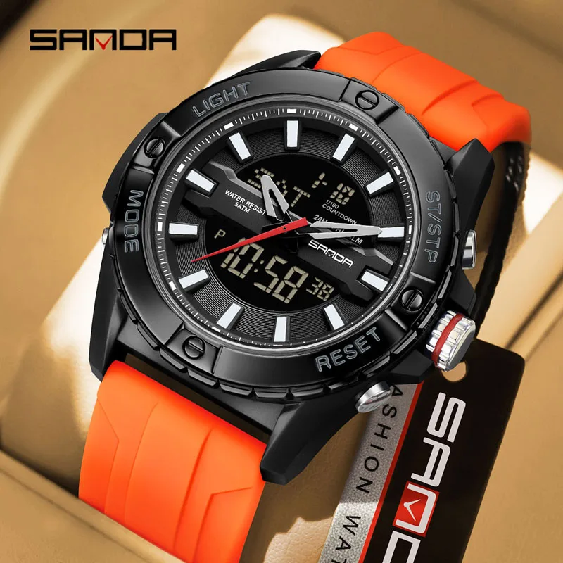 

SANDA 5111 Fashion Multifunctional Electronic Watch for Men 5ATM Waterproof and Drop proof Night Light Dual Display Sports Watch