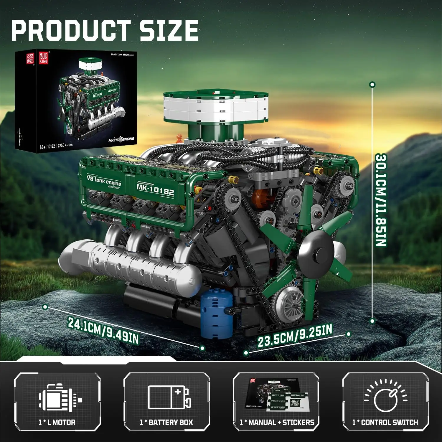 Motormodellbausatz, bauen Sie Ihr eigenes Panzermotor-Bausteinset mit Batterie und Motor auf, verbessertes 8-Zylinder-En