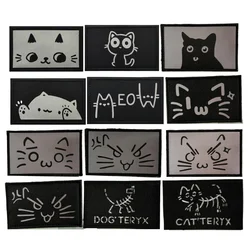 Reflective Cartoon Cat Tactical Patches Cute Cat' Teryx Hook&Loop Emblem Funny Cat Expression Morale Badge DIY Backpack Stickers