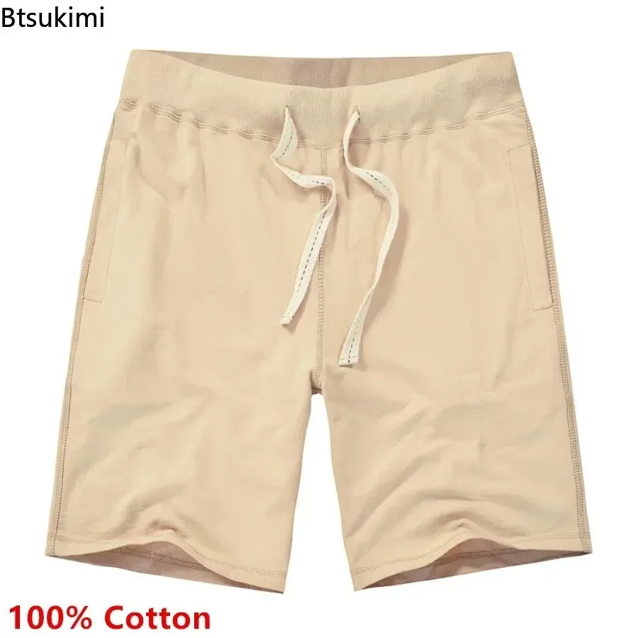 

2025 Men's Summer Casual Shorts Drawstring Sweatpants Fashion Comfort Sport Knee Length Shorts Man Solid 100% Cotton Short Pants