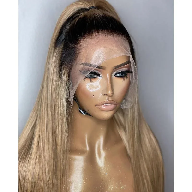 Long Ombre 613 Blond Soft 180Density 26InchGlueless Straight Lace Front Wig For Black Women With Baby Hair Preplucked Daily