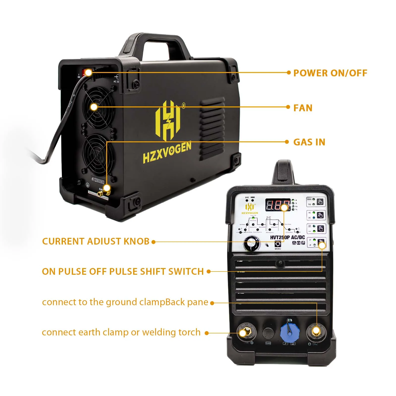 Imagem -02 - Alumínio Máquina de Solda hf Tig ac dc 200a Mma Arco Argônio Pulso Digital 2t 4t Tig Soldador Inversor Hzxvogen5 in