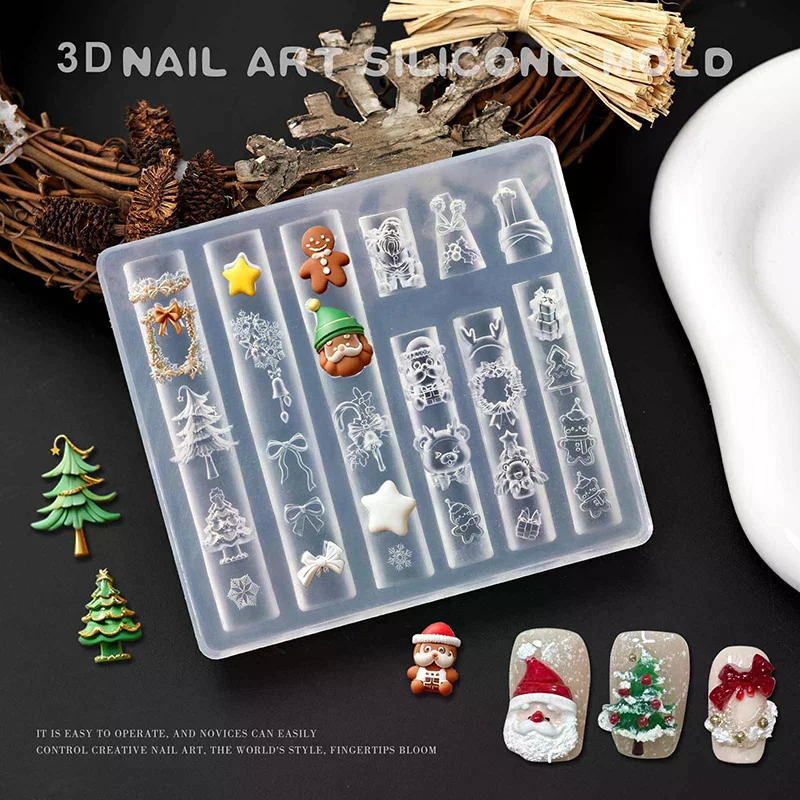 Muñeco de nieve de Navidad, árbol de Navidad, molde 3d para uñas, copos de nieve, muñecos de nieve, decoraciones para uñas, diseño Diy, molde para manicura de silicona, arte de uñas