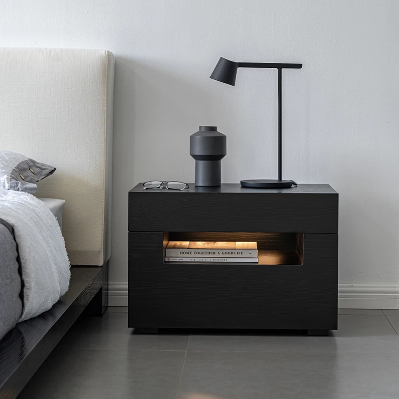 

-*Storage Wood Nightstands Nordic Black Designer Living Room Nightstands Bedroom Drawer Modern Mesa De Cabeceira Furniture Home