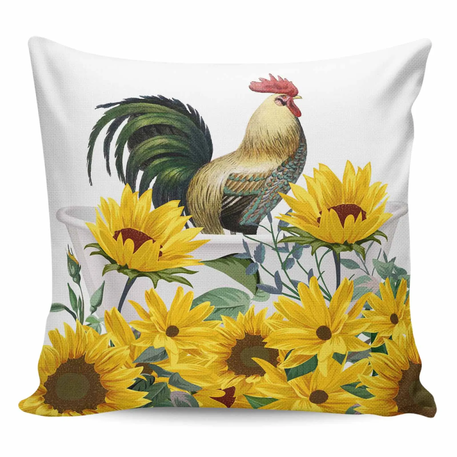 2/4PCS Waterproof Pillow Cover Animal Sunflower Rooster Bathtub Square Throw Pillowcase Home Decoration Sofa Cushion Cover