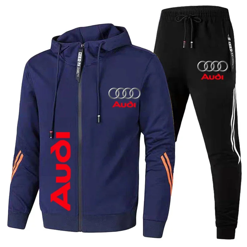 Tracksuit For Men's Audi Brand Printed Sportswear Zip Pullover+Pants 2 Piece Set Casual Fitness Running Sets Suit Men Clothing