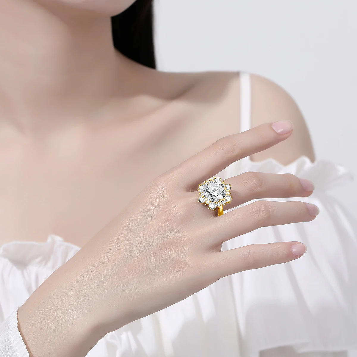Massiver Rundschliff 13mm 8ct Moissanit-Ring mit Zertifizierung Luxus-Hochzeitsschmuck für Frauen Verlobungsgeschenk Testbestanden – Detail 5