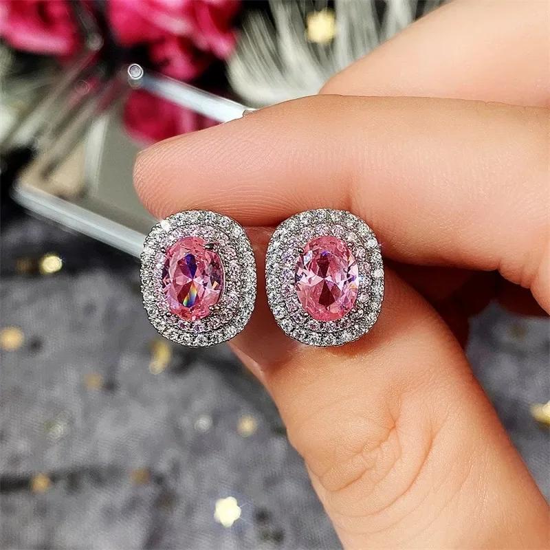 2025 D'oreilles à Clous Pour Femmes، Accessoires De Mariage، Romantique، Rose CZ، Bijoux Eleégants Délicats Pour Fiançailles