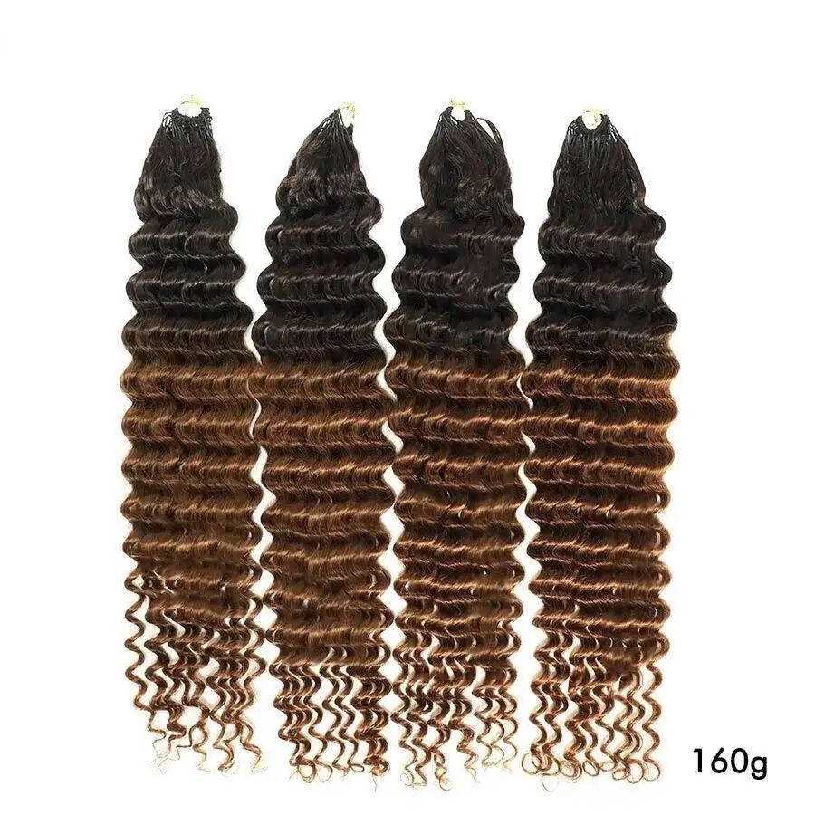 

Наращивание волос Ombre Deep Wave с предварительно разделенными прядями, 100% натуральные человеческие волосы для крючкового наращивания