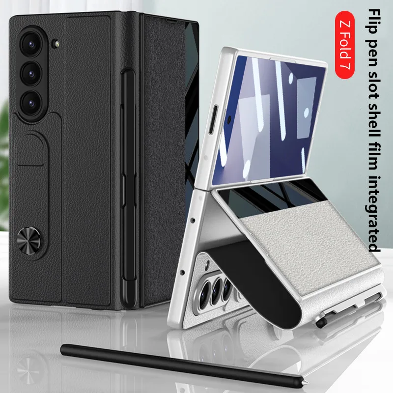 

Stylus Pen Holder Slot Pocket Wallet Book Flip Leather Case For Samsung Galaxy Z Fold7 Fold6 Fold 7 6 With Screen Protector