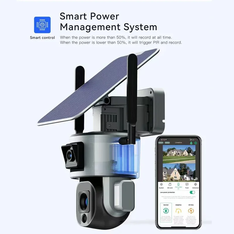 355 Degree IP65 Outdoor 1080P WiFi Solar PTZ Security Camera with Two-Way Audio Motion Detection & Night Vision