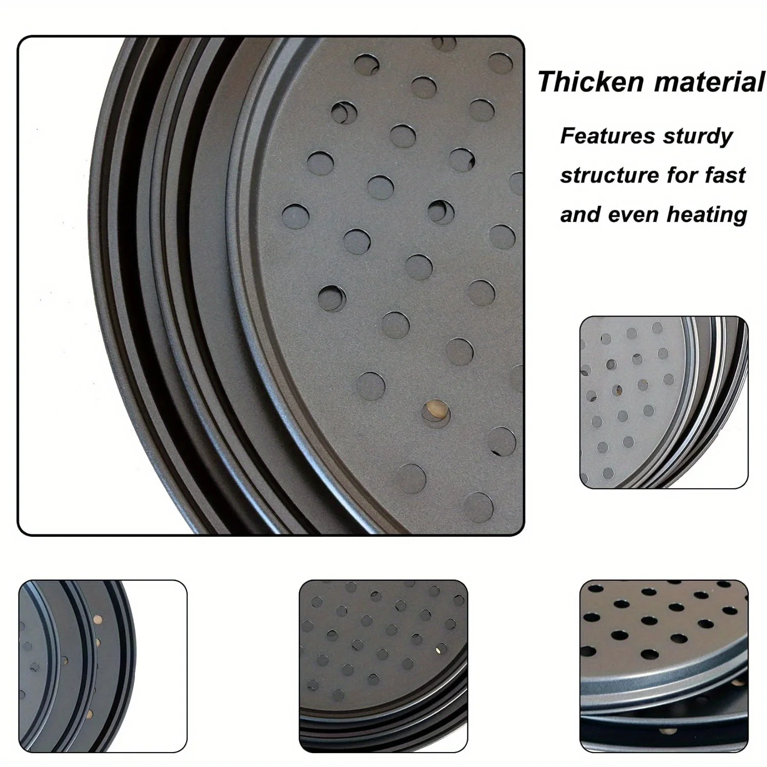 صواني هش البيتزا المصنوعة من الفولاذ الكربوني غير اللاصق، قالب صينية خبز البيتزا مع ثقوب، طبق عميق مستدير #6
