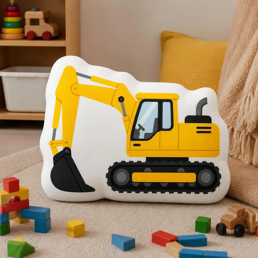 Excavator Shaped Pillow Construction Vehicle Plush Pillow Funny Stuffed Throw Pillow Home Decor Gift Sofa Bed Excavator Lovers