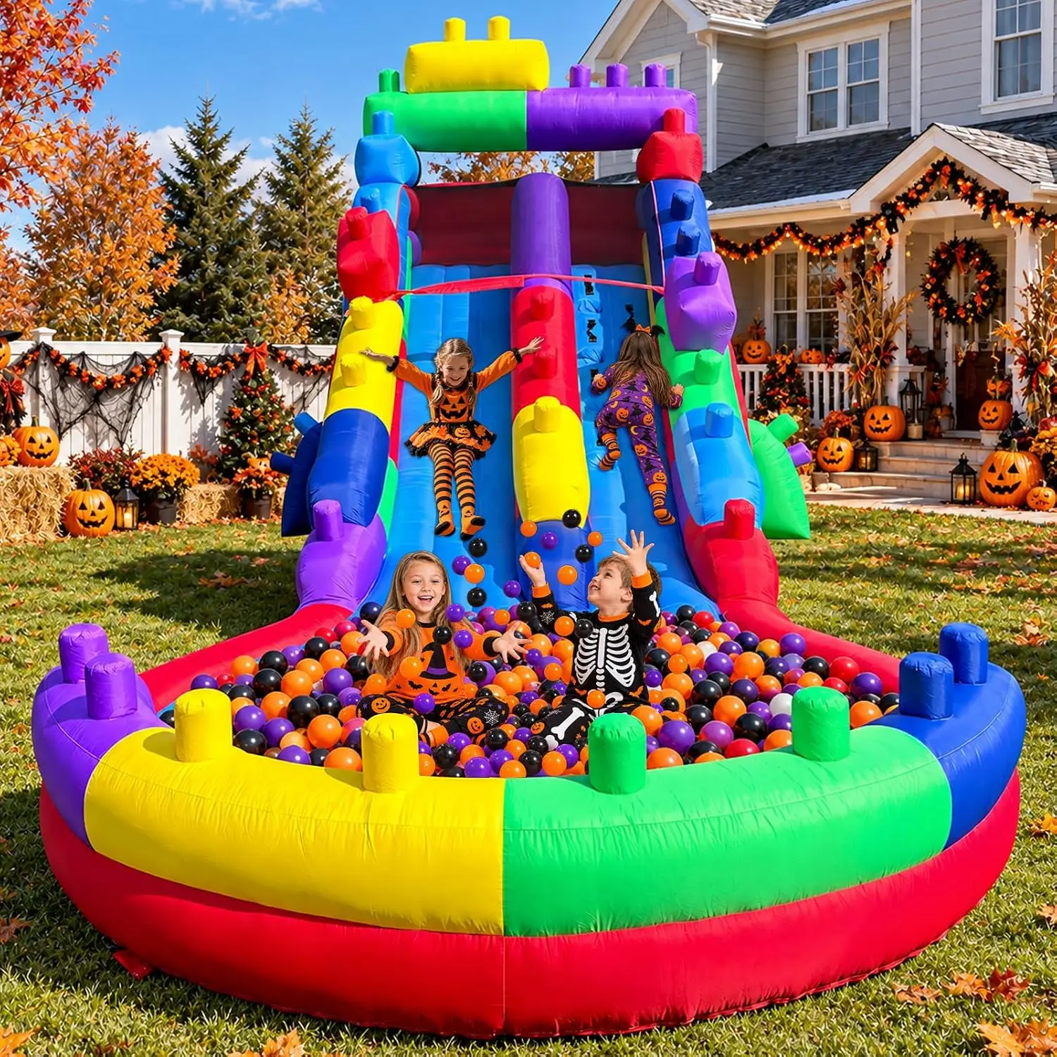 Inflatable Water Slide with Splash Pool and Spray Feature, Durable Easy Setup, Fast Drainage, Summer Outdoor Backyard Water Park Fun, Includes Blower