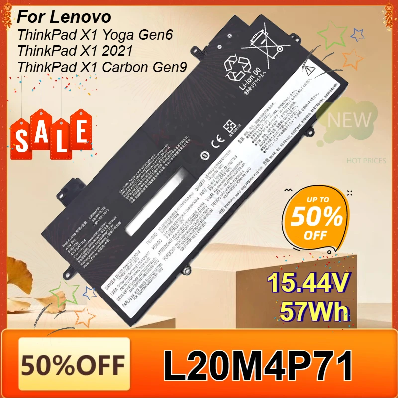 Laptop Battery L20M4P71 for Lenovo ThinkPad X1 Carbon 9th 10th Gen X1 Yoga 6th 7th Gen 2021 Series L20D4P71 L20C4P71 L20L4P71