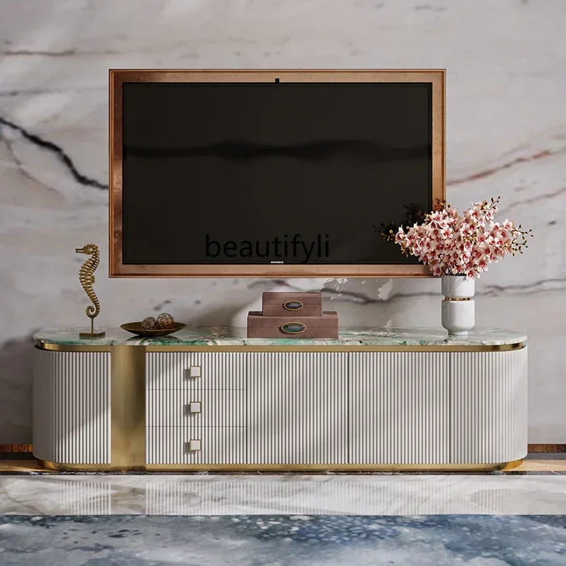 newLight luxury TV cabinet large apartment marble living room fashionable modern Italian floor cabinet coffee table combination