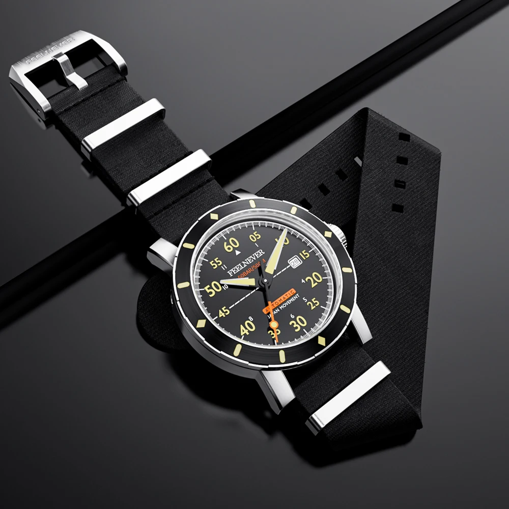 FEELNEVER Waterproof Automatic Watch For Men Sapphire Diver Watch Men Nylon Strap Sport Luminous Men's Mechanical Wristwatches view 2