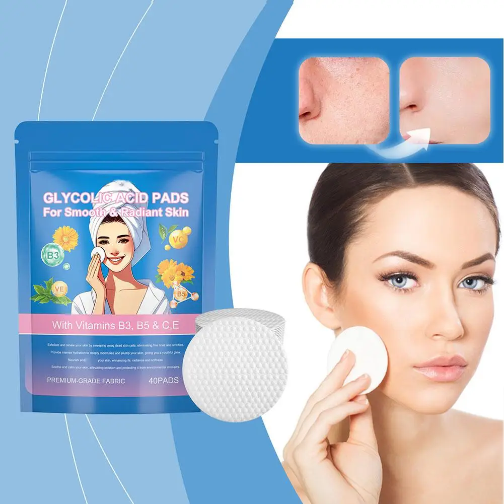 Almofadas de limpeza de ácido glicólico removedor de acne óleo iluminador hidratar controle de reparo 40 pçs/saco cuidados esfoliantes glowi u1e2