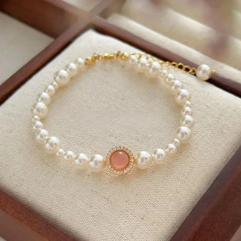 Charm Pearl Jewelry Sets for Women Fashion Temperament Pink Blossom Powder Zircon Pendant Necklace Ring Earrings Wedding Gifts