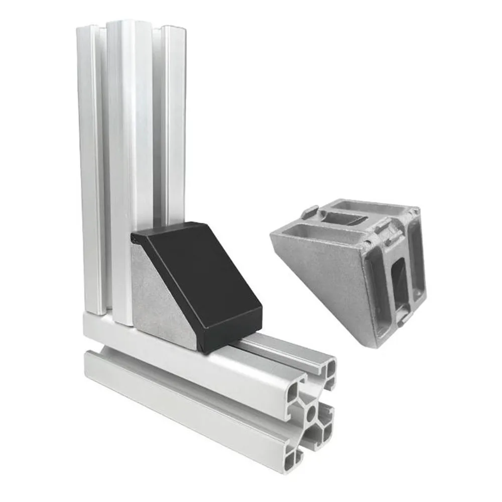 Corner Bracket Fitting Black Angle Aluminum Connector with Cap For Industrial 2020 3030 4040 4545 3060 4080 10PCS Sliver