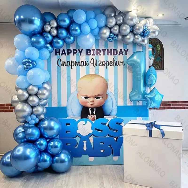 Image of 110-teiliges Boss Series 1-9 Jahre Kleiner Junge Baby Blaue Nummer Bunte Geburtstagsparty Dekorations-Set Luftballons Überraschungsgeschenk