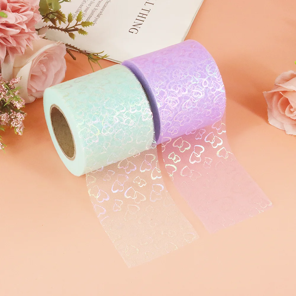 6cm 25Yards Heart Tulle Ribbon Valentine Gift Wrapping DIY Handmade Love Bows Mesh Sewing Crafts Hair Clips Girl\'s Hair Ornament