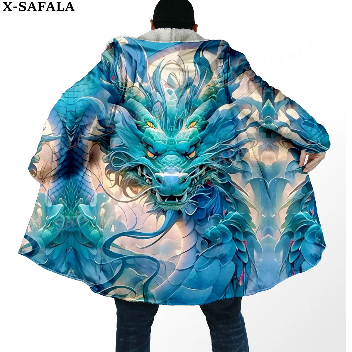 Mythology Dragon Yin And Yang Spirit Thick Warm Hooded Cloak Men Overcoat Coat Windproof Fleece Cape Robe Hooded Blanket-5