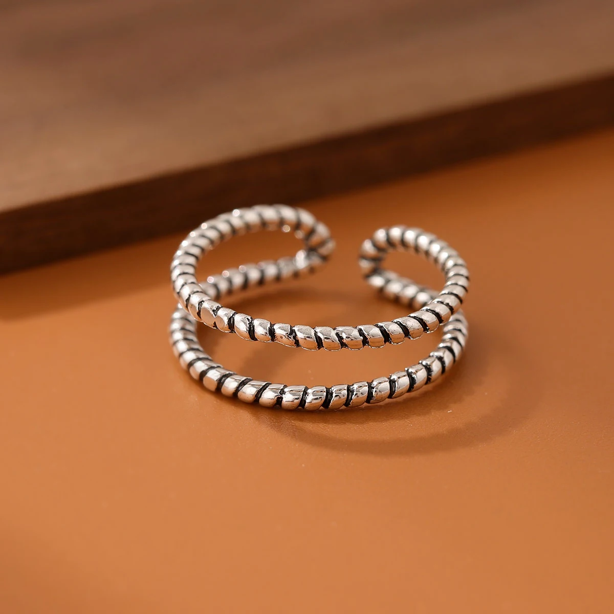 Anillos de plata chapados en plata para mujer, joyería Simple Retro Popular, hilo doble abierto, joyería exquisita, novedad, R242