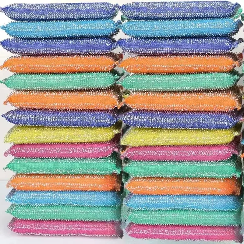 Steel Wire Sponge Wipe Non-stick Oil Brush Double Sided Cleaning Cloth Kitchen Dishcloth Scouring Pad Rag Cleaning Tool