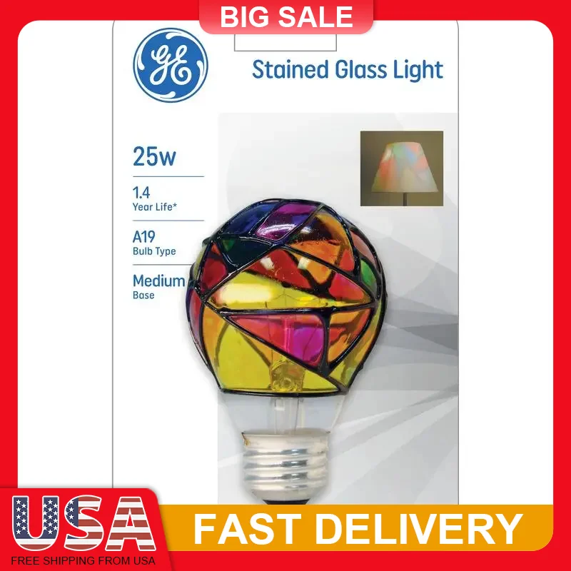 

25W Stained Glass A19 Light Bulb Dimmable E26 Base 200 Lumens Decorative Clear Coated Bulb for Home Lighting Fixtures