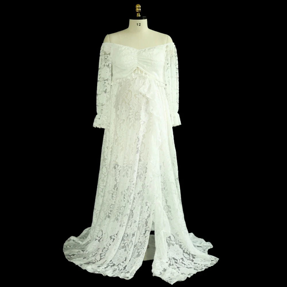 Elegant Maternity Dresses ถ่ายภาพปัก Tulle ชุดสําหรับการถ่ายภาพการตั้งครรภ์ Baby Shower งานแต่งงานฤดูร้อนชุด