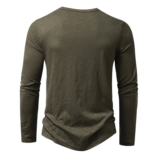 Imagen 2 del producto Nueva camiseta Henley de algodón para hombre, camisetas de manga larga, camisetas básicas informales con cuello de botón, camisetas transpirables para uso diario