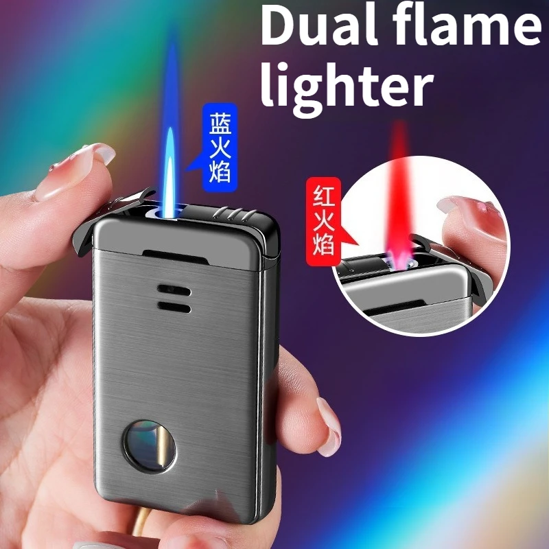 NEW Transparent Visual Window Dual Flame Dual Switch Direct Charging Blue Flame Windproof Red Flame Lighter
