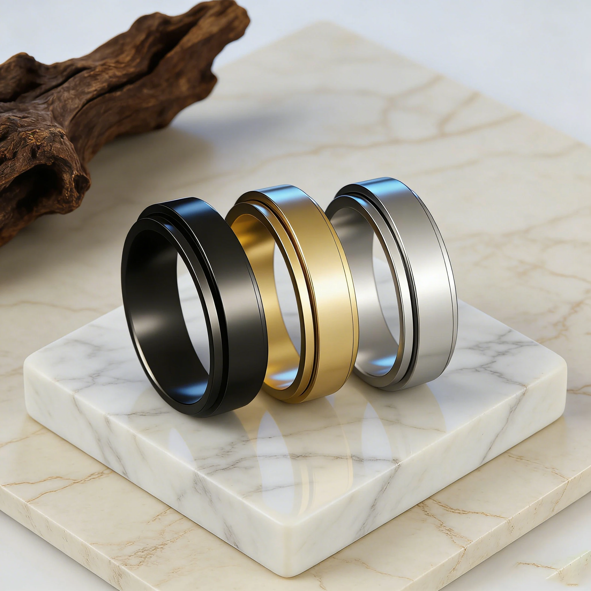 Kissmoon Simple Smooth Geometry 3 Colors Stainless Steel Rings for Men Women Couple Wedding Band Promise Engagement Jewelry Gift