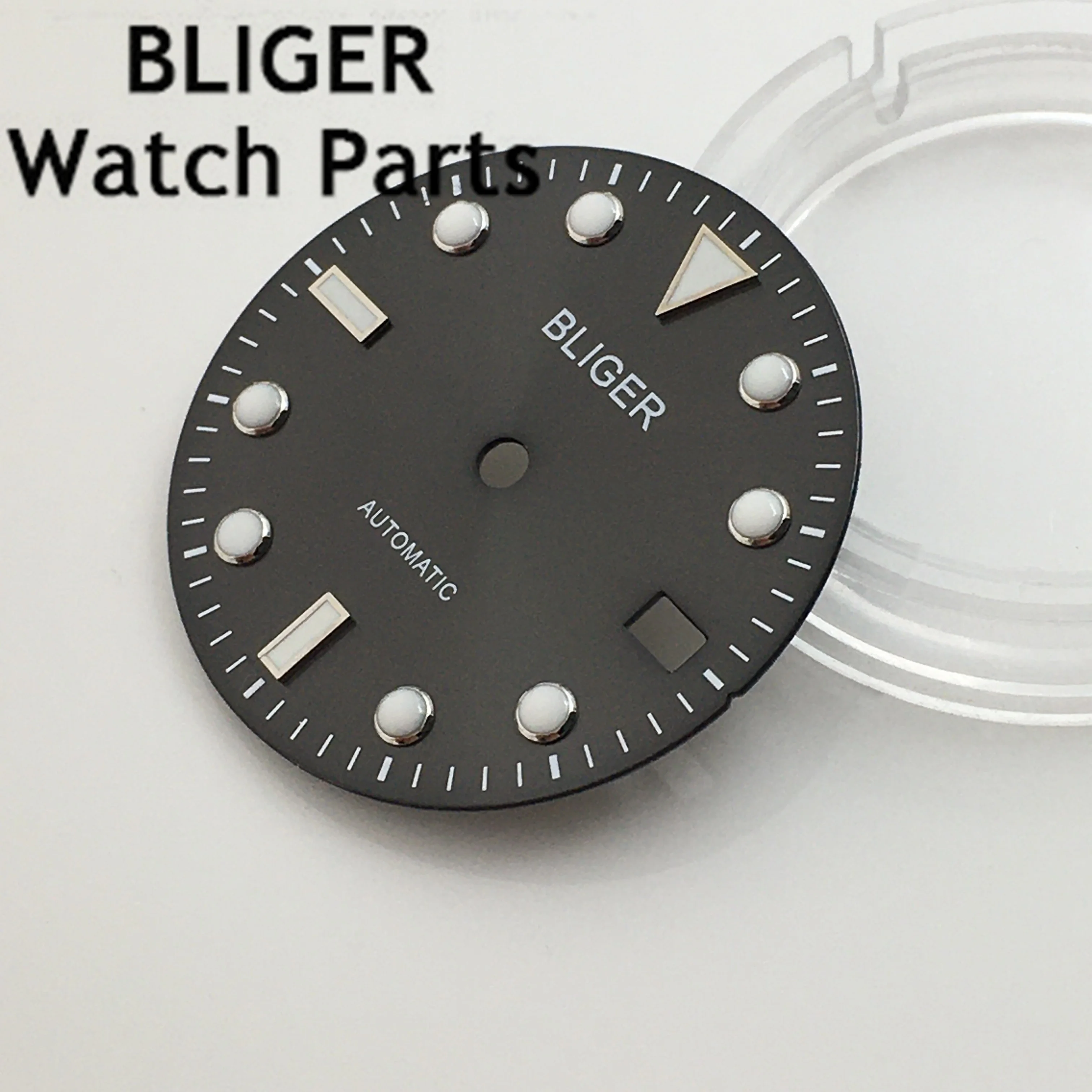BLIGER 29mm black white watch dial luminous dial fit NH35 movement