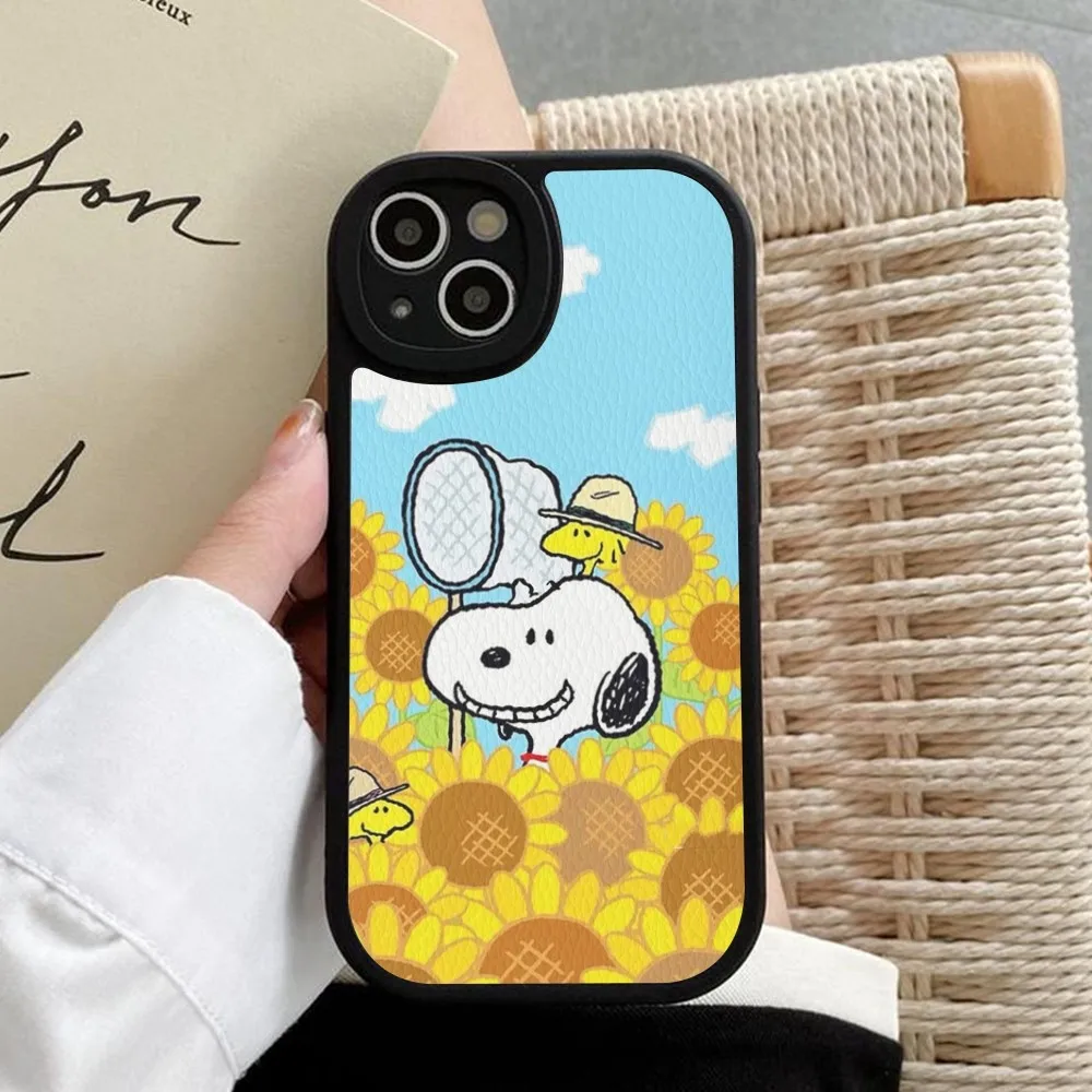 C-Cartoon S-Snoopys Hard Leather For iPhone 16 15 14 13 12 Mini 11 14 Pro Max Xs X Xr 7 8 Plus Fundas