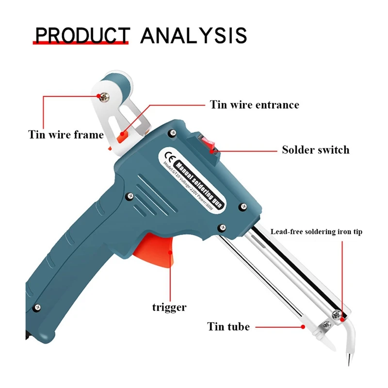 Electric Soldering Iron 60W Hand-Held Tin Feeding Gun Hand-Held Solder Gun Repair Tools US Plug