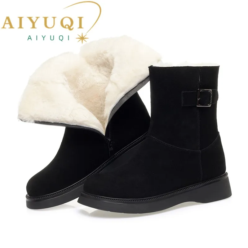 AIYUQI Snow Boots Women Winter New 2024 New Suede Genuine Leather Women\'s Short Boots Wedge Heel Non-Slip Women Ankle Boots