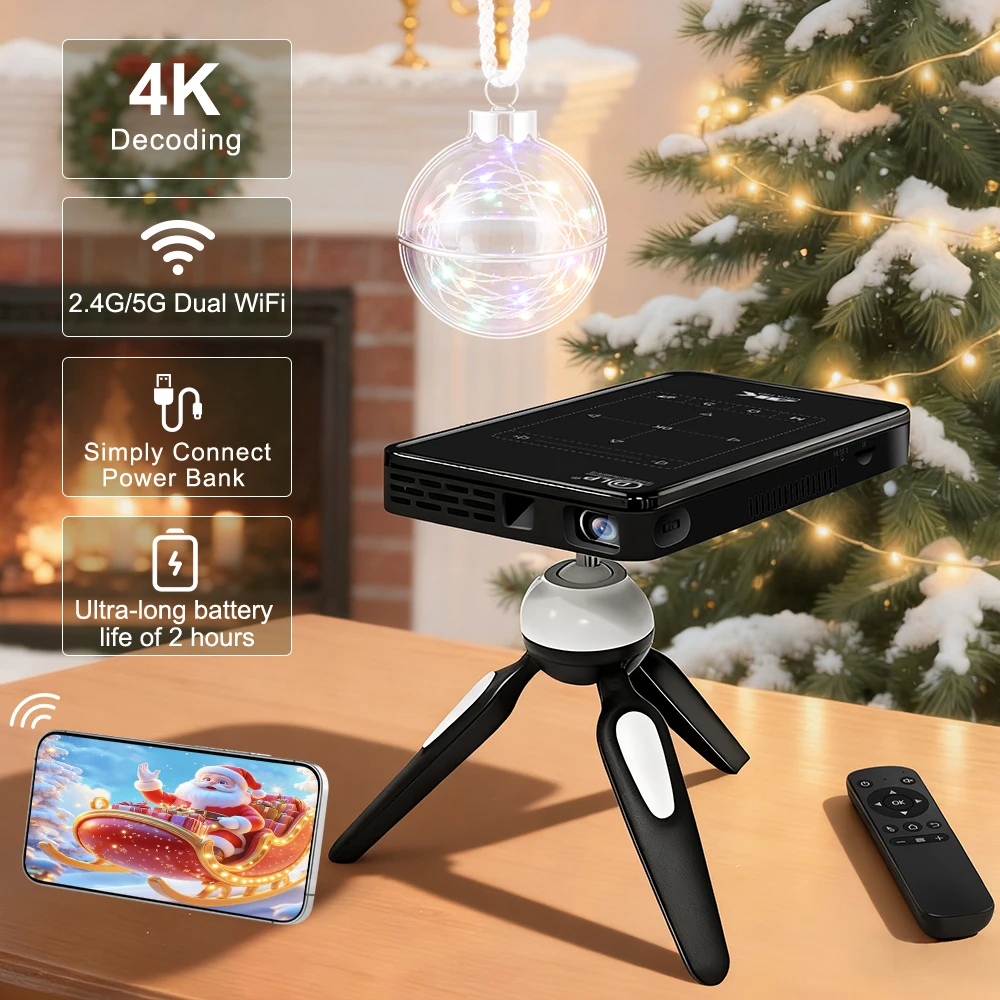 Christmas New Year Mini Portable DLP Projector 100 ANSI Lumens Android 9 WiFi 3D Touch Control FHD 1080P 4K Video Home Theater