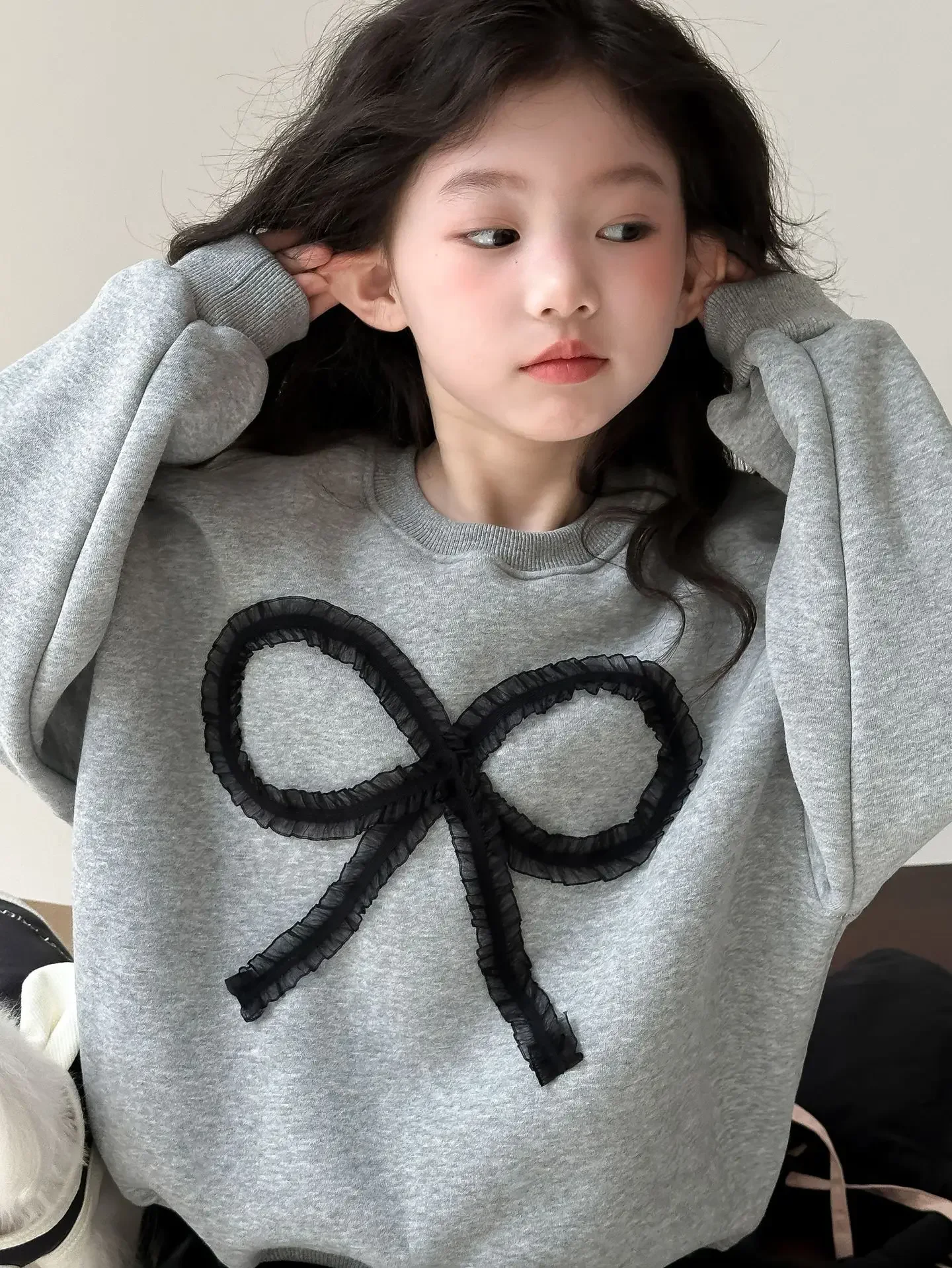 Winter Kids Girls Cute Bow Fleece Sweater Children's Pullovers for Kids Sweatshirts