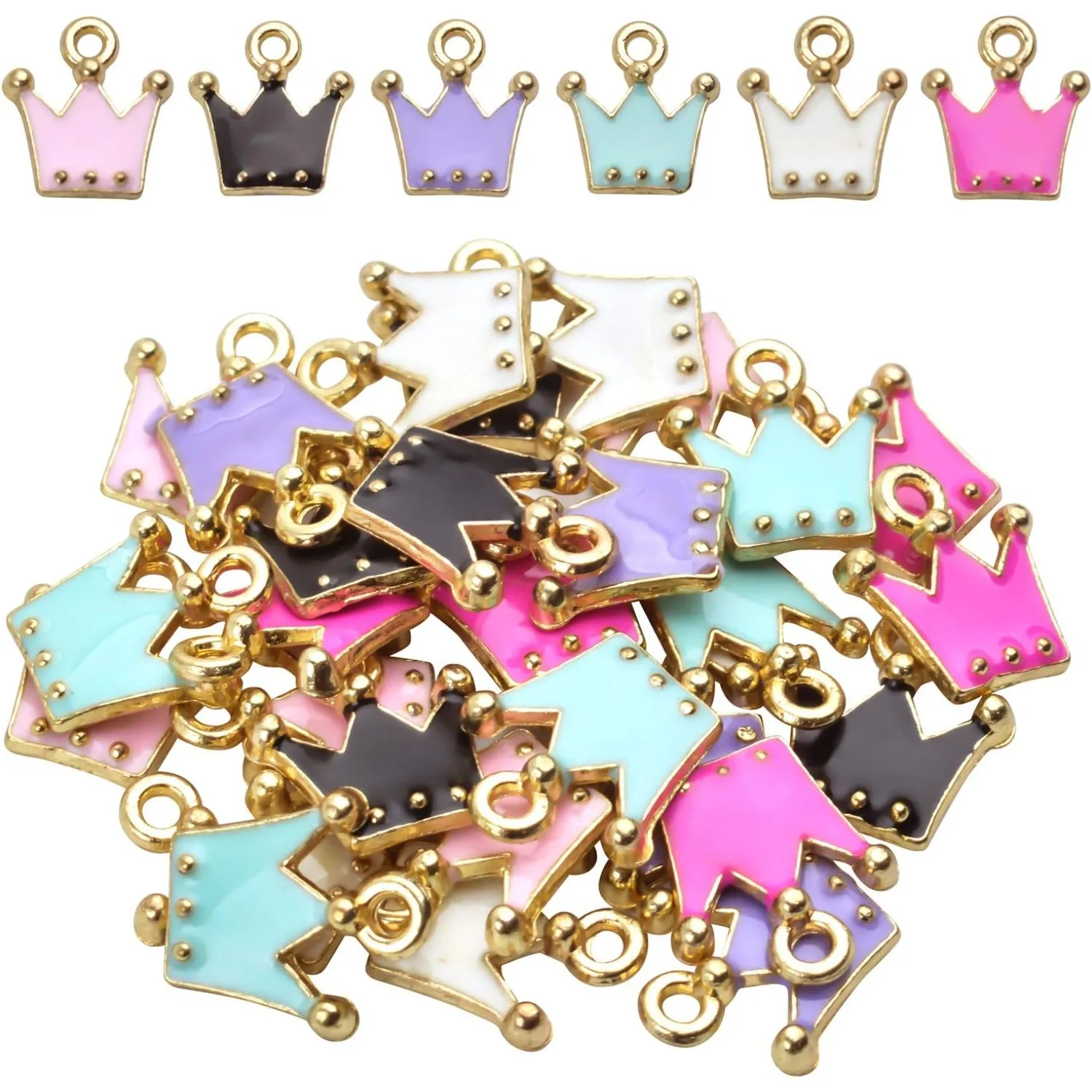 

30pcs Gold Plated Enamel Crown Charms Pendants Lovely Multicolor for Bracelet Necklace Crafting Jewelry Making Decoration