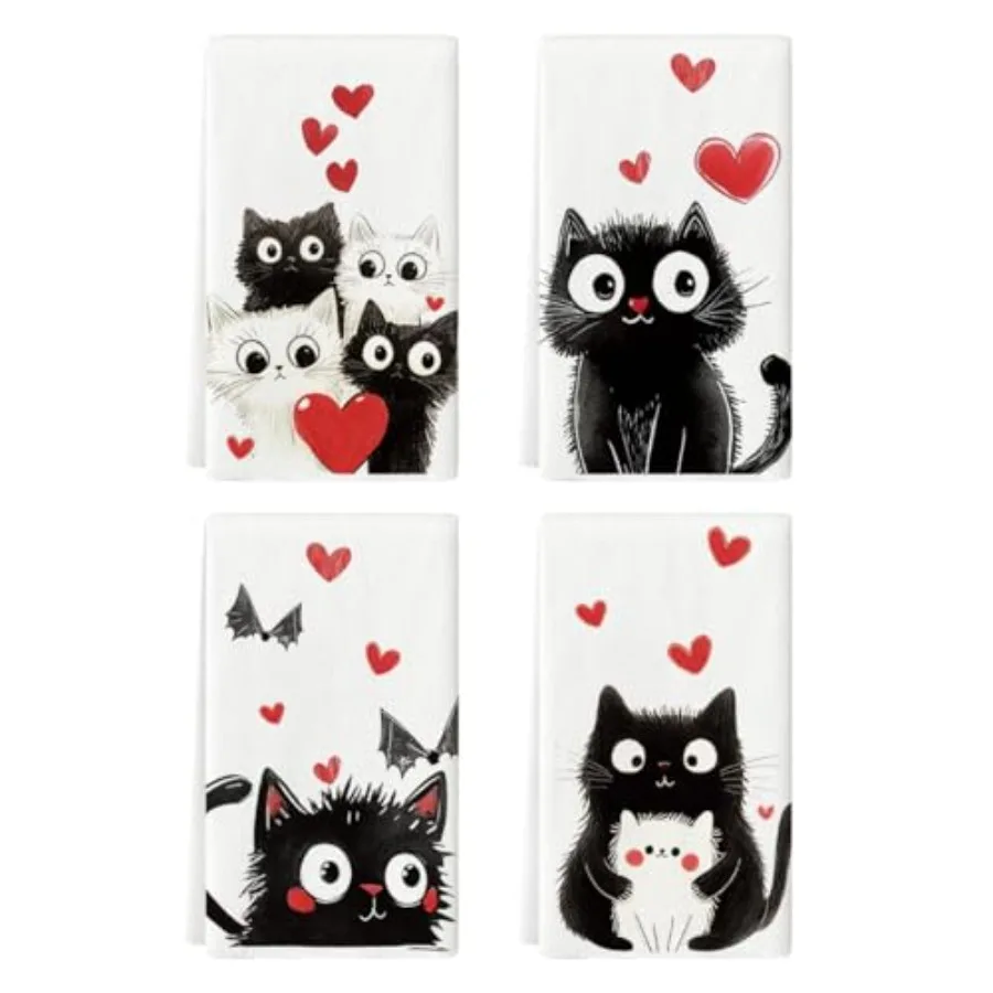 

Красная акварель Love Black White Cats Кухонные полотенца Полотенца для посуды 18x26 Ih bat Farmhouse Летнее украшение Набор полотенец для рук из 4 шт.