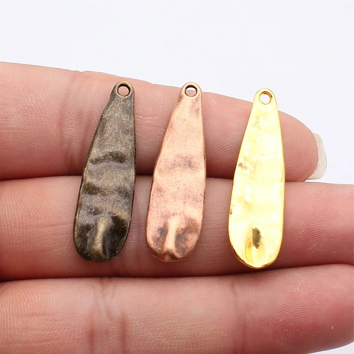 WYSIWYG 10pcs 36x11mm 3 Colors Antique Bronze Color Antique Copper Color Antique Gold Color Hammered Teardrop Pendant